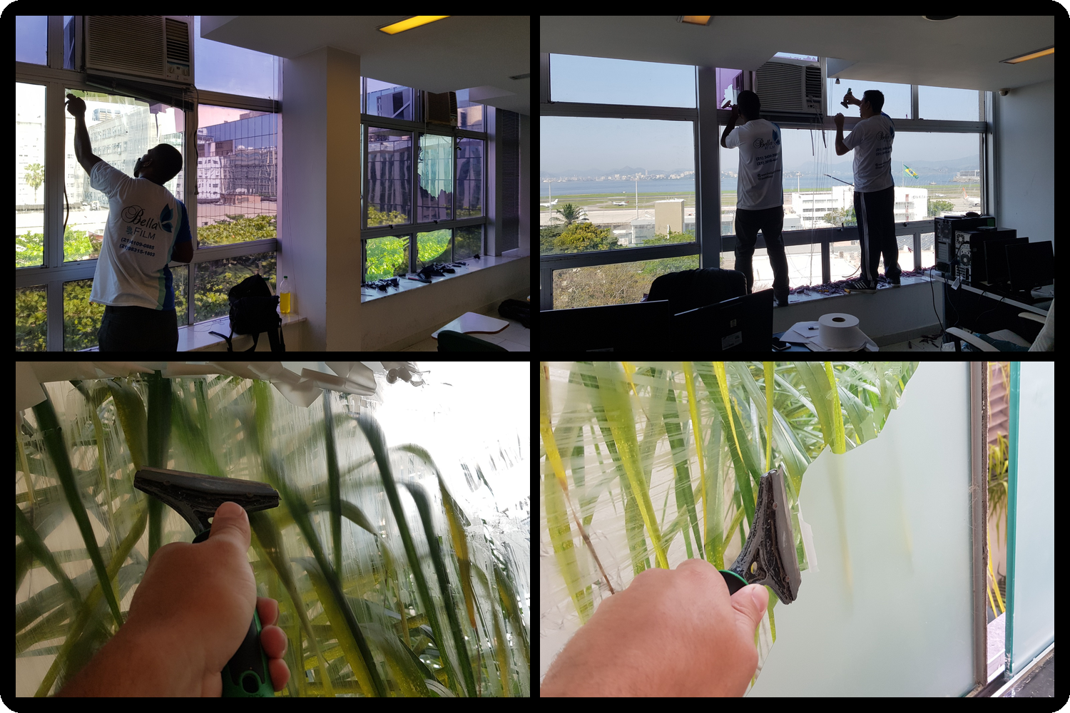 Profissional aplicando insulfilm com espátula no vidro
